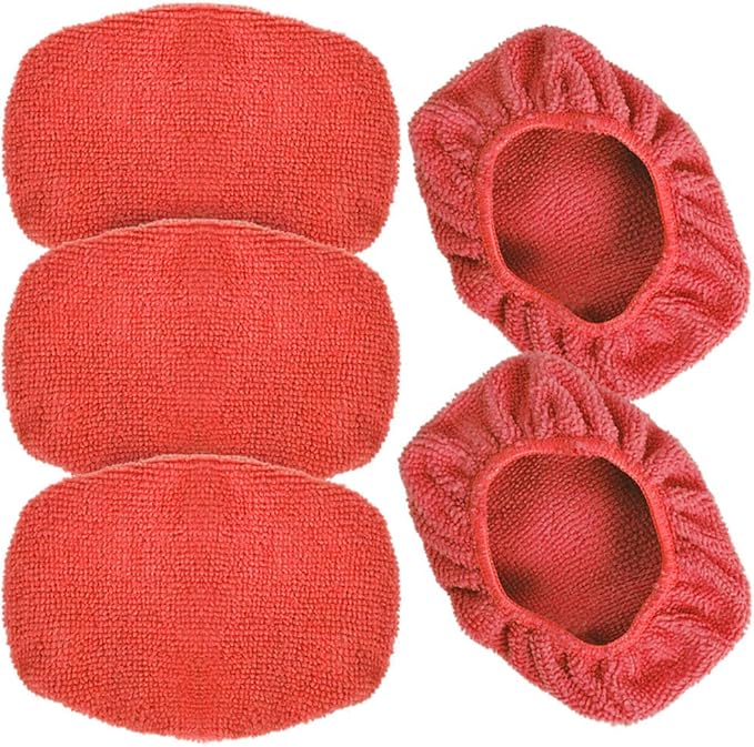 Car Care Microfiber Cloths for Windshield Cleaning Tool, Windshield Cleanner Wand Replaceable Glass Cleaning Bonnets, Interior Auto Window Cleaner Washing Pads, Fit 5”, Red, 5 Pack