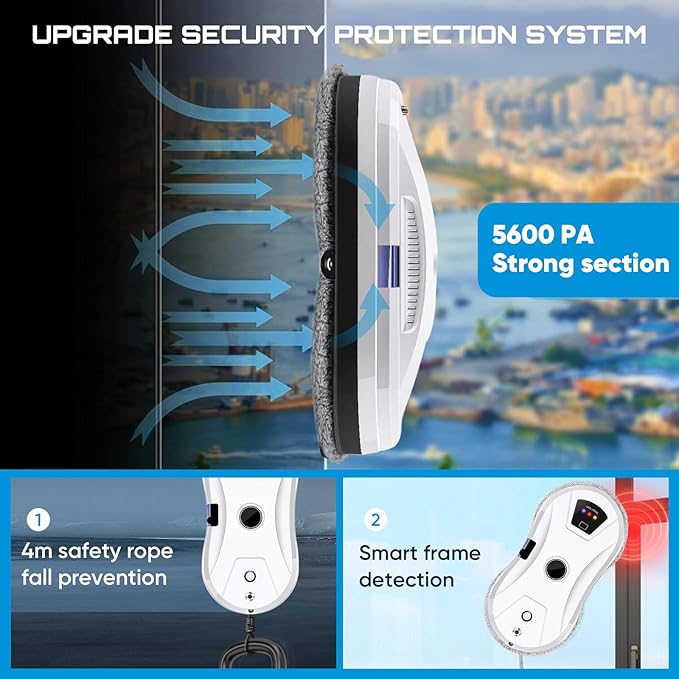 Automatic Window Cleaning Robot with Water Spray - Electric Intelligent Robot Window Cleaner Glass Cleaning with Remote Control - Smart Window Washer Robot Suction