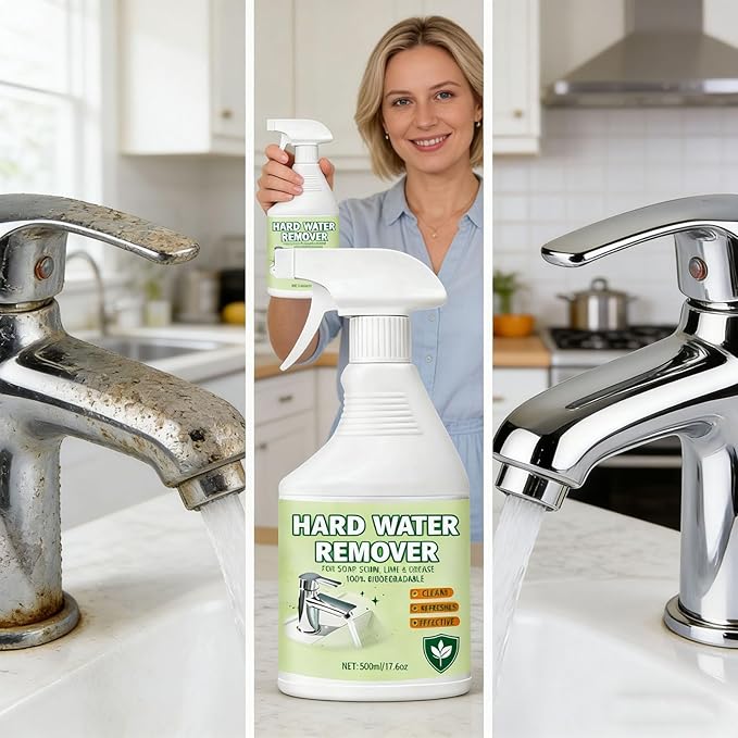 Hard Water Stain Remover, Gentle Lime and Bathroom Descaler, Calcium, Lime & Rust Remover Cleaner for Shower, Glass, Toilet, Water Pipe, Tub & Sink (1pc)