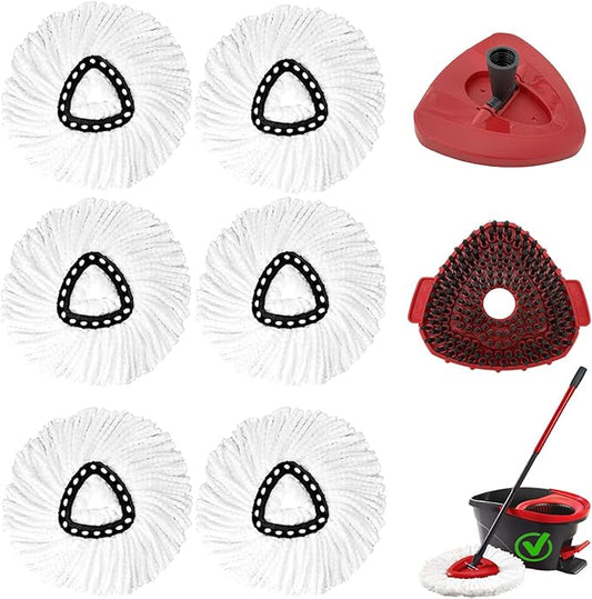 8Pcs Spin Mop Replacement Heads,Mop Replace Head Compatible with Ocedar Easywring 1-Tank System,Machine Washable & Easy to Replace.Including 6 Spin mop Replacement Heads, 1 Brush Head and 1 Base