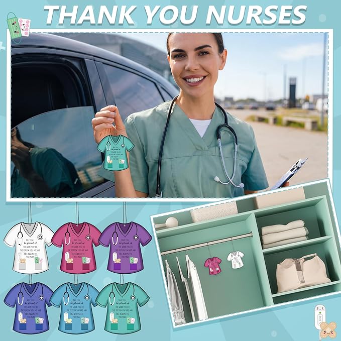24 Pcs Nurse Appreciation Gift Bulk Funny Air Freshener Car Scented Thank You Hanging Decor Gifts for Doctors Practitioner Medical Assistant Medical Staff
