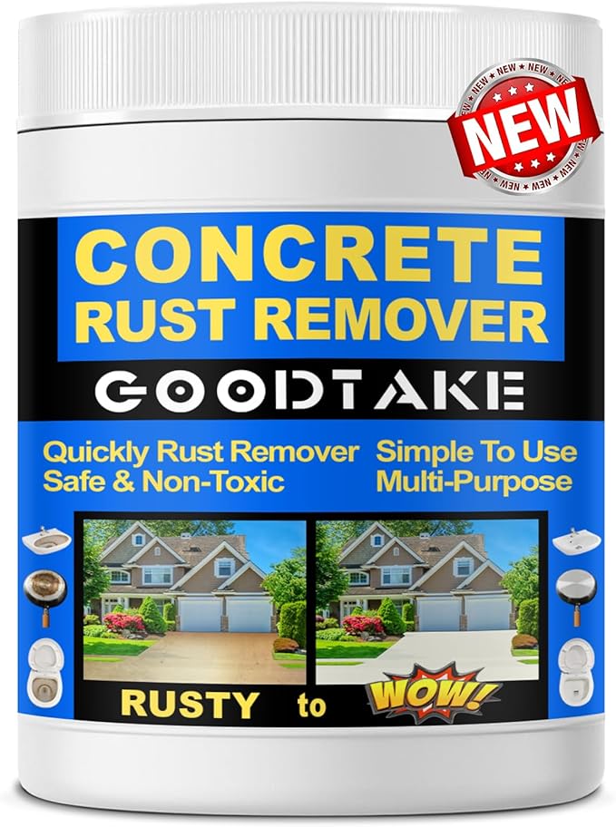 GOODTAKE Rust Remover Powder, 5 Pounds Concrete Stain Remover | Indoor Outdoor Surfaces | Quickly Removes Rust Stains | Safe To Use | Non-Corrosive | For Concrete, Cement Surfaces (5 lb)