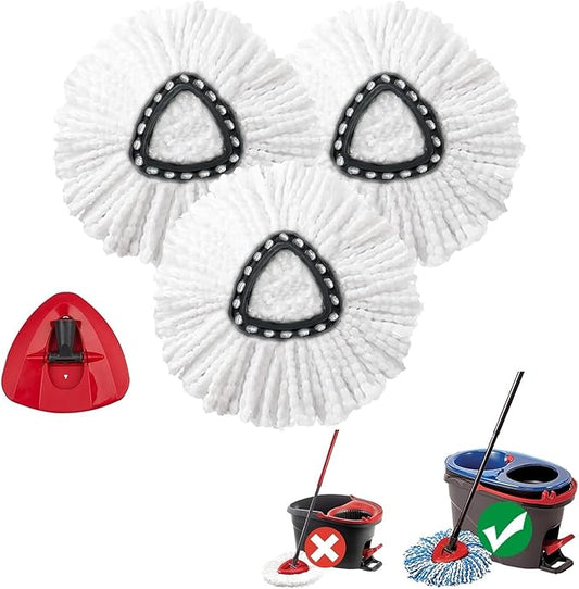 3 Pack Spin Mop Replacement Heads Compatible with O Cedar RinseClean 2-Tank System, Microfiber Spin Mop Refills Replace Heads, Deep Cleaning, Machine Washable, Includes 1 Mop Base (White)