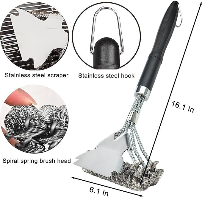 (2Pcs) Bristle-Free Grill Brush & Scraper Set - Safe Stainless Steel BBQ Grate Cleaner for Porcelain/Weber Gas/Charcoal Grills | Heavy Duty Grill Cleaning Kit Accessories (Gifts for Men/Dad)