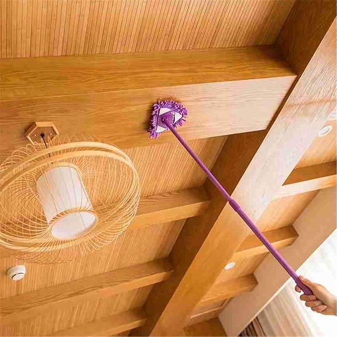 Microfiber Triangle Spin Mop Retractable Mops with 2 Extra Refills for Home Wall Floor Office(Purple)