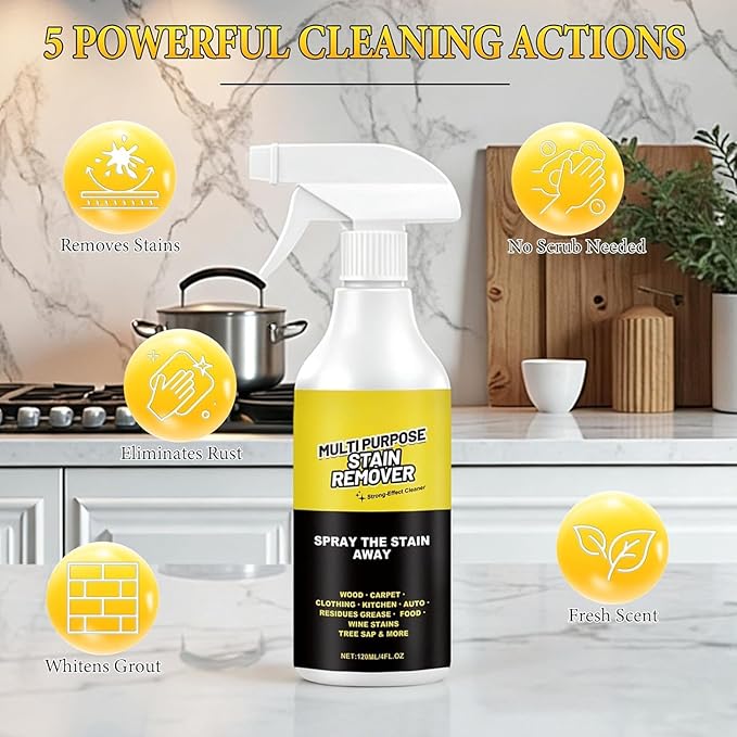 Multi-Purpose Stain Remover, A Powerful Cleaner，Kitchen Multi-purpose Foam Cleaner Spray, A powerful Cleaner for Kitchens, Floors, Cars, and Toile (2PCS*120ML)