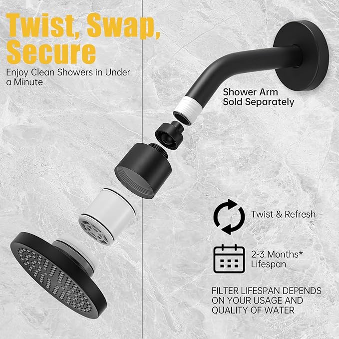 BESy Replacement Shower Filter Multi Stage Shower Water Filter High Output Revitalizing Shower Head Filter Reduces Chemicals & Chlorine Restores PH Balance Glowing Skin Strong Nails & Shimmering Hair