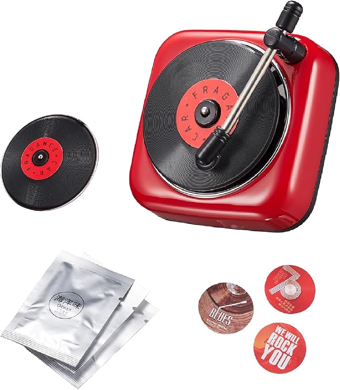 Car Record Player Air Diffusers Car Scents Air Freshener for Air Conditioning Outlet Clop Vent Clips Red, Mens Car Accessories