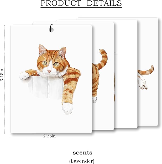 Funny Orange Tabby Cat Car Air Freshener 4 Pcs, Cute Orange Kitten Hanging Scents Air Freshener for Women Girls Gifts, Cat Lover Gifts Scented Car Accessories Decor for Room Closet Drawer