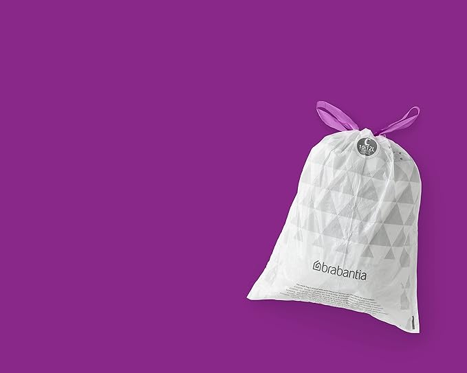 Brabantia PerfectFit Trash Bags (Size C/2.6-3.2 Gal) Thick Plastic Trash Can Liners with Drawstring Handles (200 Bags)