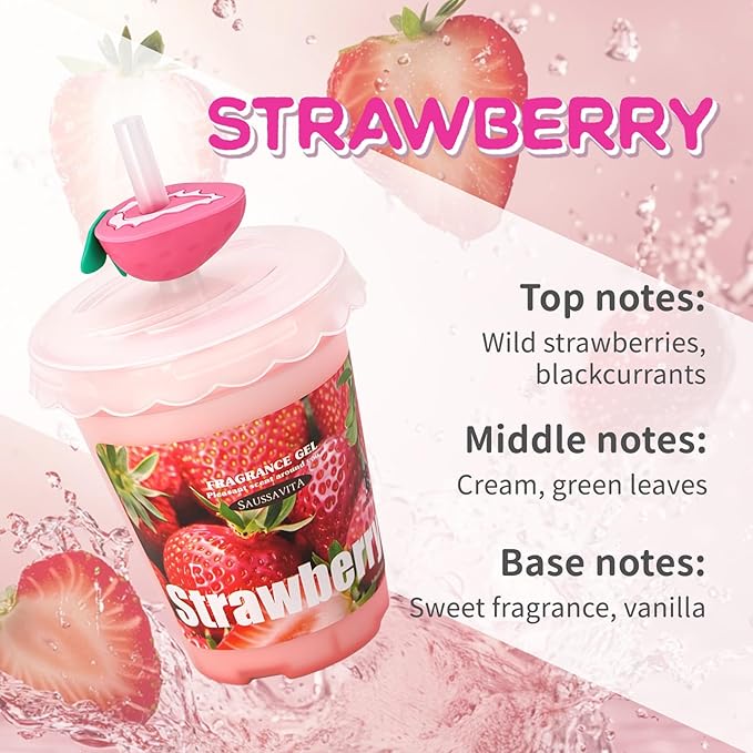 Diffusers for Home Strawberry Scent 2 Pack, Bathroom Diffuser Fruit Cup Shape for Office, Air Freshener Diffuser Gel Leak-Proof Car & Room, Bathroom Scent Diffuser for Friends and Family