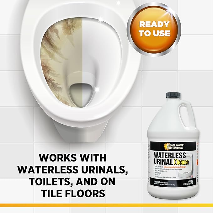 Instant Power Professional Waterless Urinal Cleaner – Removes Hard Water Deposits and Other Stains, Prevents Drain Buildup, Ready to Use, 1 Gal
