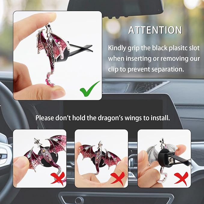 Purple Dragon Car Accessory,1pcs Bling Wyvern Car Air Freshener Vent Clip,Cute Girly Refillable Air Freshener Diffuser,Dazzing Rhinestone Dashboard Decoration for Women