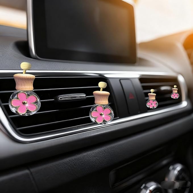 Daisy Bottle Car Air Freshener Clips, 2 Pcs Cute Daisy Car Air Vent Clip, Coquette Auto Air Conditioning Outlet Diffuser Perfume Clips, Interior Decoration (Pink, one size)