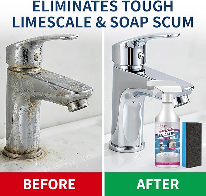 2026 New Multipurpose Bathroom Descaler Foam Cleaner 300ML – No-Rinse Formula with Cleaning Cloth & Sponge, Powerful Limescale Remover for Bathtub, Shower, Taps, Glass, and Tiles