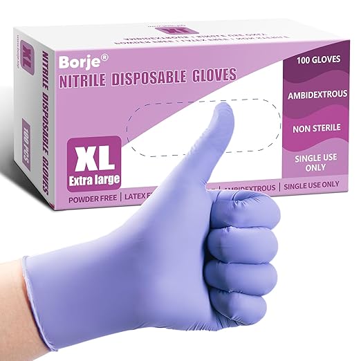 Borje Nitrile Exam Gloves XL, 100 Count Disposable Gloves, Iris Blue, Latex-Free Powder-Free, Food Safe, Cooking, Cleaning