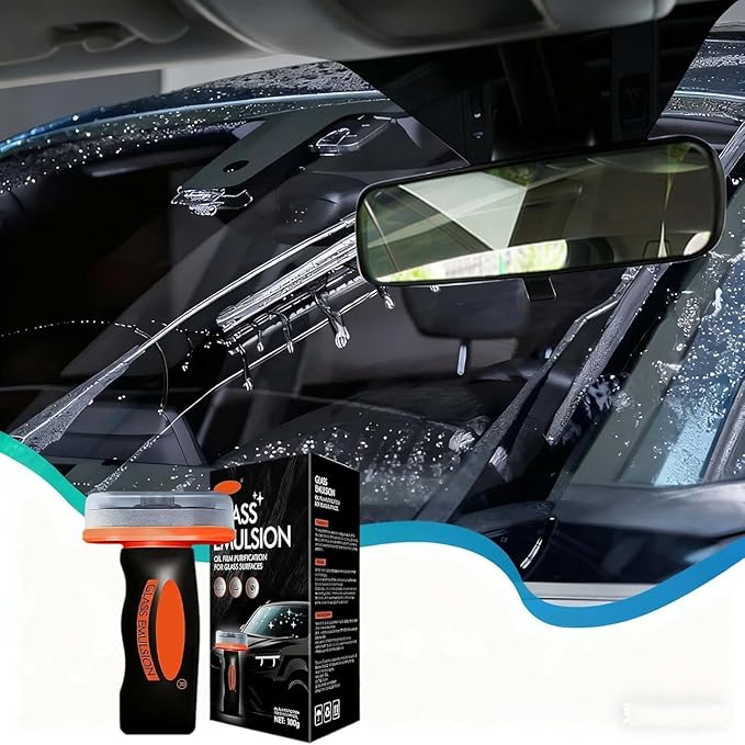 Car Glass Oil Film Remover & Cleaner Kit with Brush for Windshield, Windows and Headlights Cleaning