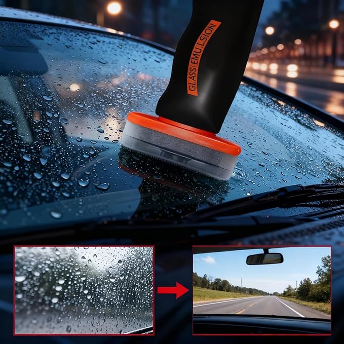 Glass Handle Oil Film Remover Lotion, Q4 Window Cleaner, Glasses Emulsion Cleaner, Roll-On Car Handle Oil Film Cleaning Brush, Removes Oils Films & Smudges, Universal Anti-Rain Fog Brush (2)