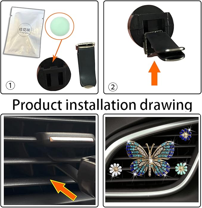 Bling Butterfly Car Clip Decor Interior，Cute Car Vent Clips Dashboard Decorations, Car Accessories Air Aromatherapy Vent Clip,Car Air Freshener Vent Clips, Rhinestone Car Accessories for Girls Womens Car Interior Decoration Cute Set (Blue Butterfly + 3...