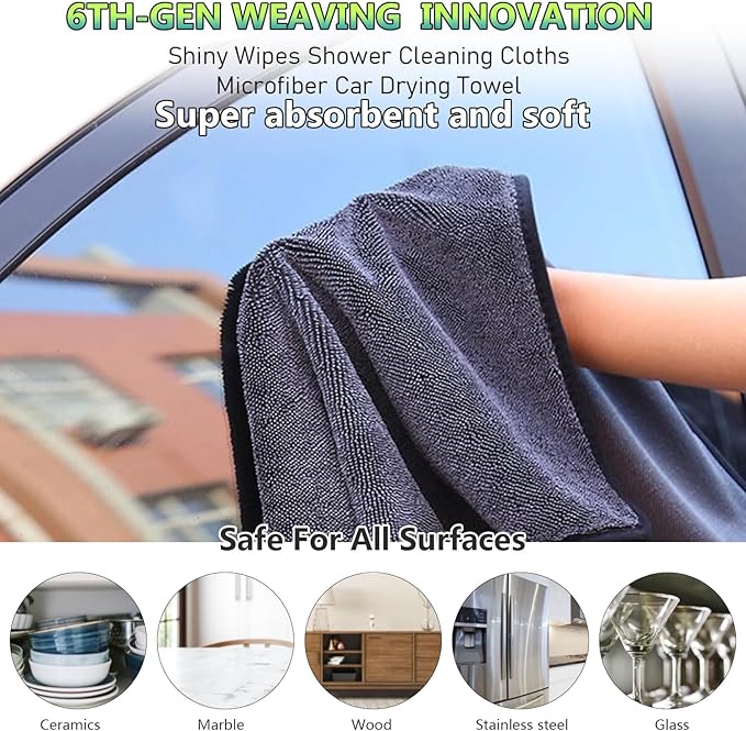 Shiny Cleaning Cloths,3pcs Shiny Drying Towels,Shower Doors Drying Towels,12 * 10in Streak Free Glass Window Car Mirror Super Absorben Microfiber Cleaning Cloths(5pcs grey12*10”)