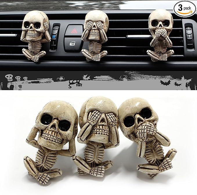 Skull Decor Car Air Freshener Vent Clips, Goth Decor Interior, Gothic Funny Decoration Halloween Horror Skeleton Car Accessories, Skull Stuff Spooky Gifts for Men Women Teens