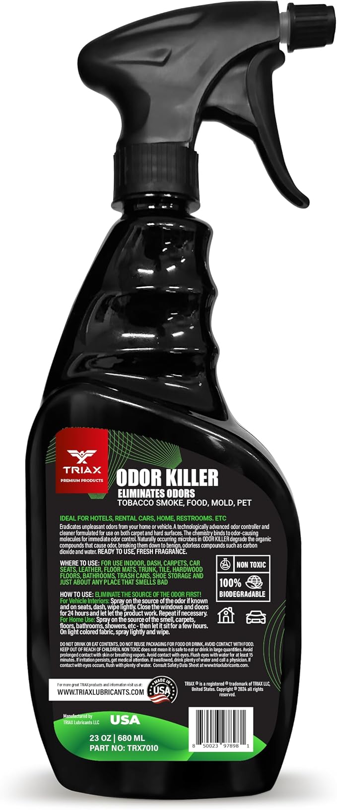 TRIAX Odor Killer - Advanced Odor Control - Ready to Use, Fresh Scent, Multi-Purpose - Non-Toxic and 100% Biodegradable - For Carpets, Fabrics, Hard Surfaces, and More