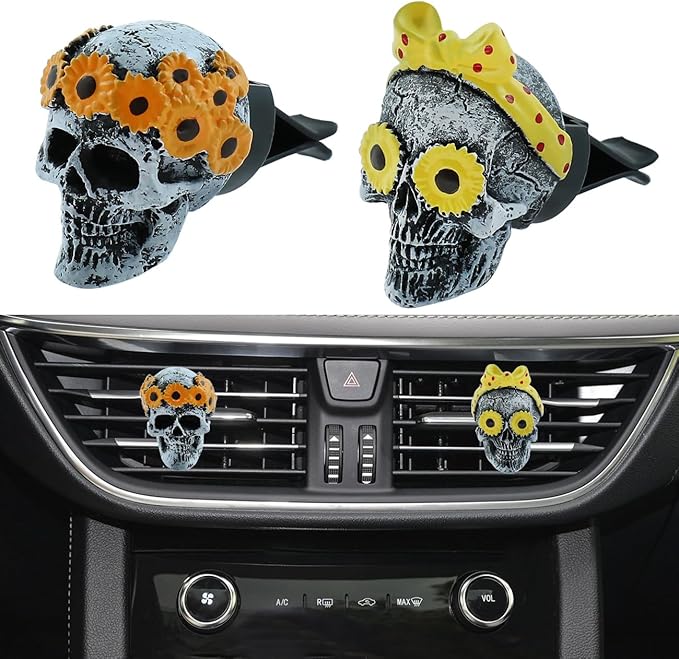 Skull Car Air Vent Air Freshener Sunflower Daisy Decorative Dashboard Cute Cool Funny Car Truck Interior Accessories 2 pcs