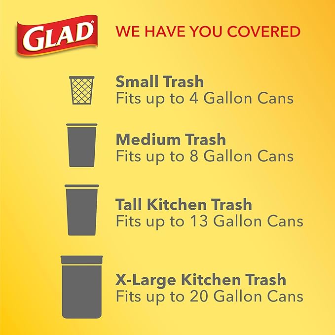 Glad Tall Kitchen Trash Bags 13 Gallon, Unscented Garbage Bags, Quick-Tie, 68 Count