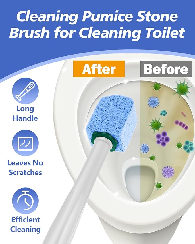 Dukars 10 Packs Pumice Stone Toilet Bowl Cleaner with Long Handle, Heavy Duty Toilet Hard Water Stain Remover,Best Toilet Bowl Cleaner (10, Blue)