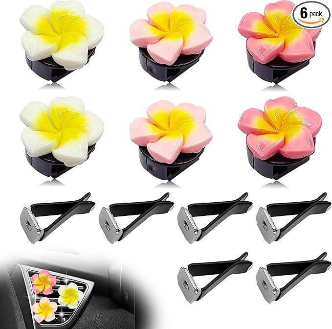 6Pcs Multicolor Pentapetal Flower Car Air Fresheners Vent Clips, Flower Air Vent Clips Pink Beach Flower Air Vent Clips, Air Conditioning Outlet Clip Car Accessories for Women