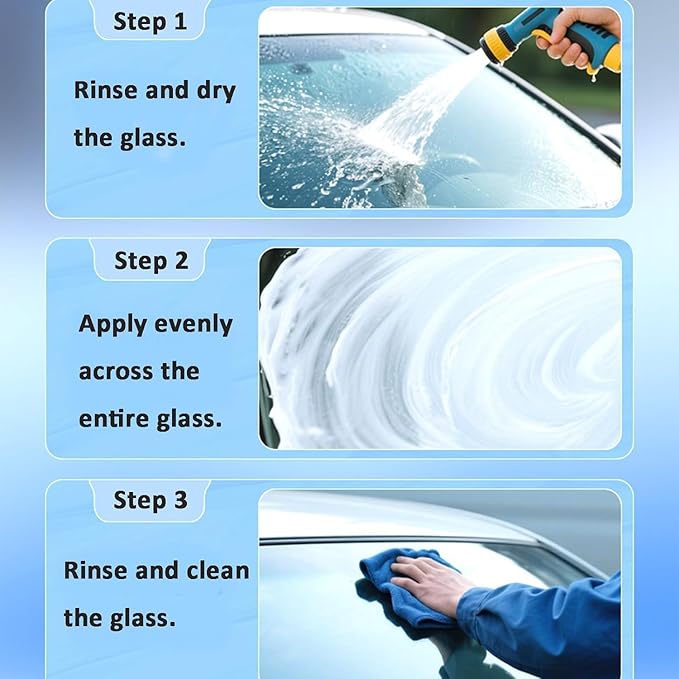 Car Glass Oil Film Remover & Cleaner Kit with Brush for Windshield, Windows and Headlights Cleaning