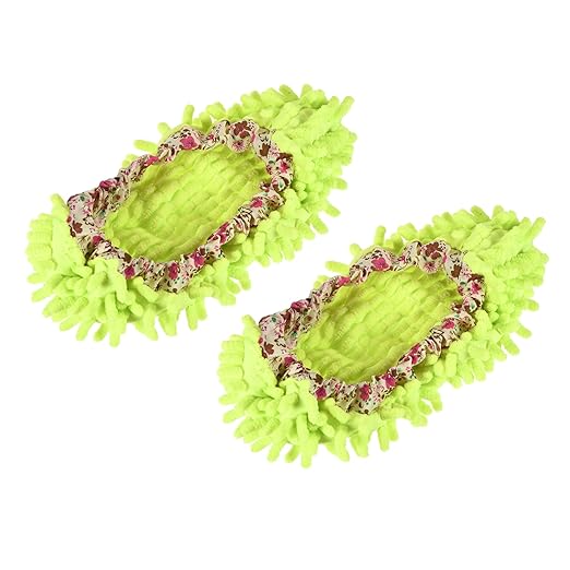MECCANIXITY Washable Cleaning Shoes Cover Multifunction Chenille Microfiber Duster Mop Slippers Foot Socks Tools for House Floor, Pack of 2 Green
