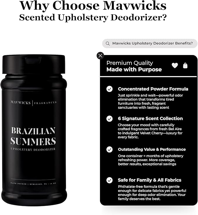 Fragrances - Upholstery Deodorizer (Brazilian Summers) 16 oz - Rug, Couch & Carpet Deodorizer - Vacuuming Powder, Pet Safe Carpet Freshener Powder - Odor Eliminator for Home