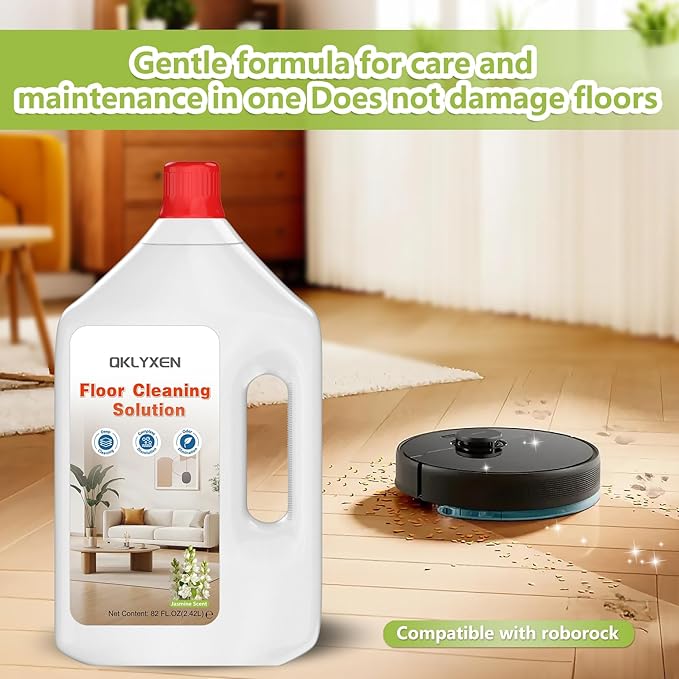 82FL OZ/2.42L Jasmine Scent Floor Cleaning Solution Compatible with Roborock (Q5/Q7/Q8/Q10/S7/S8/Saros 10R/F25/Qrevo Series), Floor Cleaner for All Robot Vacuums & Cordless Wet Dry Vacuum with Mopping