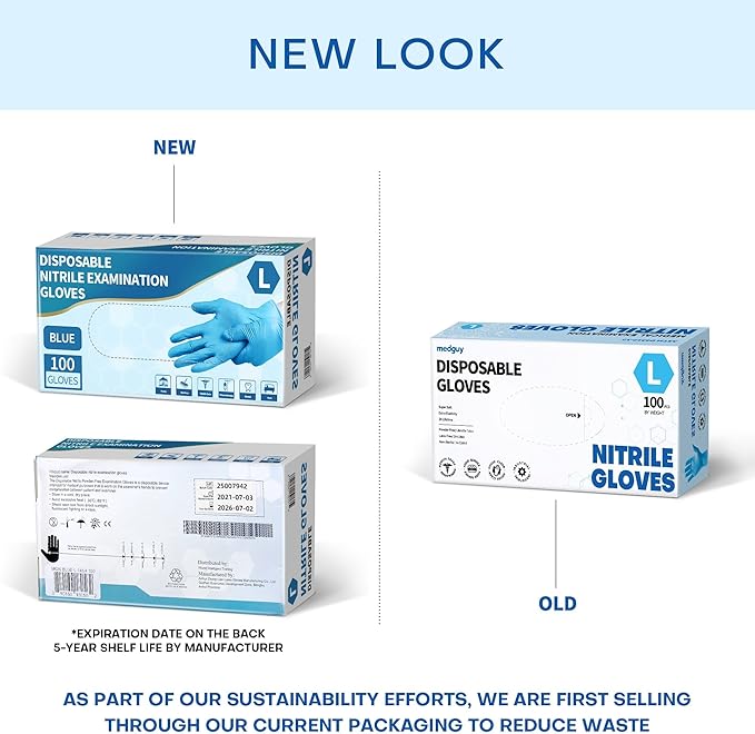 Medical Blue Nitrile Disposable Exam Gloves, 4.5 Mil 100 Pcs Powder-Free Latex-Free Food-Safe for Lab Cooking Cleaning
