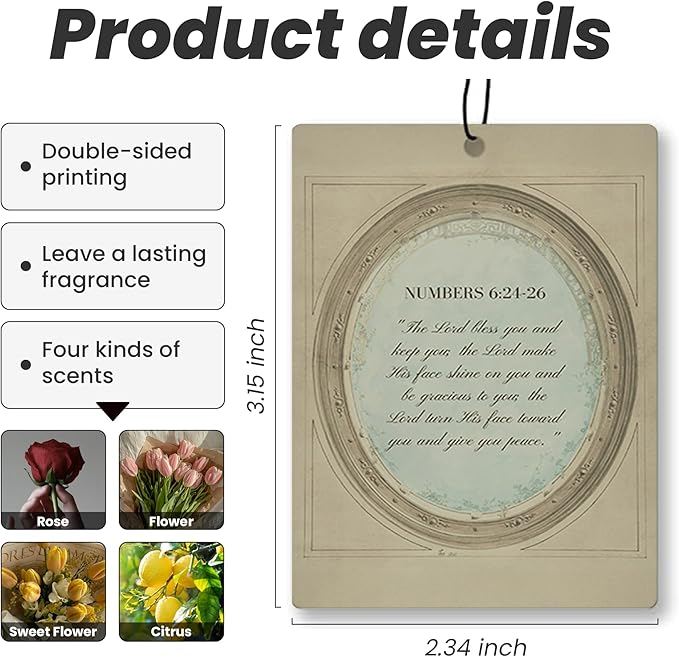 Vintage Floral Christian Car Air Freshener 4 Pcs - Retro Flowers Bible Verse Religious Hanging Air Freshener 4 Pcs for Cars Closet Drawer Books, Car Accessories Mirror Decor for Women Girls