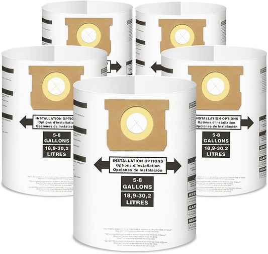 5 Pack Replacement for Shop Vac Bags 5-8 Gallon，Type E 90661 9066133, Type H 90671 9067133, VF2004, VHBS, VDBS, PETOX High-Efficiency Disposable Vaccum Collection Filter Bags