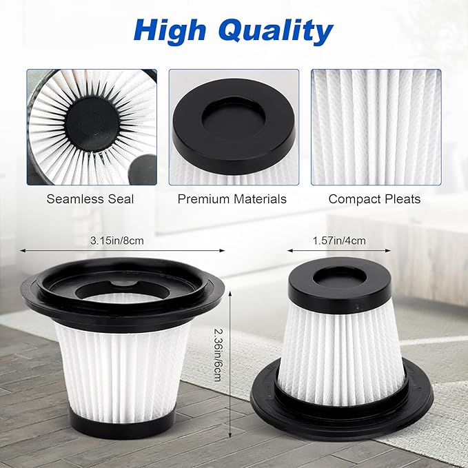 6 Pack Filters Replacement Compatible with BSRCO ATJ-2166 Handheld Car Vacuum, Washable HEPA Filters Works with H126 and ATJ Car Handheld Vacuum