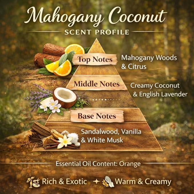 Car Air Freshener with 30ml Refill – Hanging Car Diffuser Oil, Long-Lasting Phthalate-Free Scent – Hanging Car Air Freshener + Refill. (Mahogany Coconut, 8 ml)