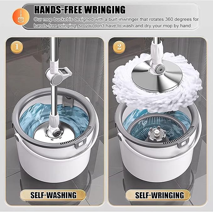 Spin Mop Bucket with Wringer System 360° Swivel Mop Head with 5 Replacement Pads for Floors Cleaning for Hardwood Tile Laminate