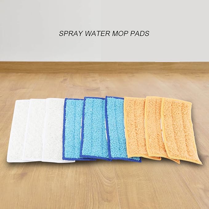 9 PCS Replacement Microfiber Mop Pads, Washable Head Fit Flat Spray Mops, Reusable Head Refills for Flat, 6.89x2.76in Multi Color Set (White Orange Blue)