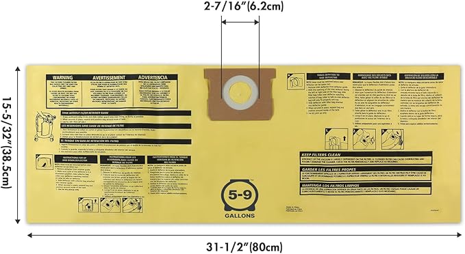Shop-Vac 90671 Genuine Type H 5-to-9-Gallon High-Efficiency Disposable Collection Filter Bag 4 Pack, Yellow