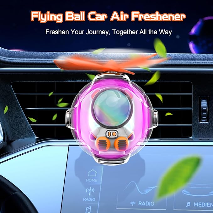 Astronaut Design Car Air Freshener with 6-Color Auto Light Up & 4 Scented Pads – Light Fragrance, Decorative Auto Accessories