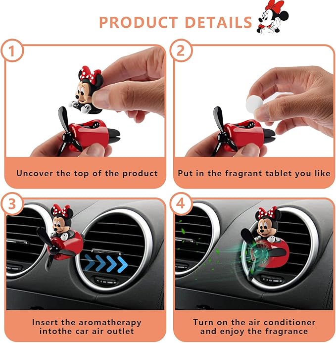 Car Air Fresheners Cute Cartoon Mouse Pilot Car Diffuser Rotating Propeller Automotive Air Outlet Fan Creative Car Perfume Decoration Cool Car Accessories (Women)