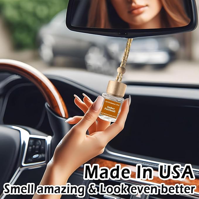 C Classy Car Air Freshener Hanging 2 Pack, Amber Patchouli Essential Oil Diffuser for Cars, Cute Car Accessories, Long-Lasting Fragrance, C ar air Fresheners for Women & Men Gift, Made in USA