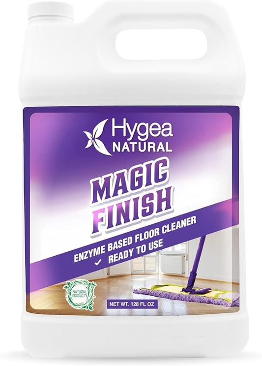 Hygea Natural Magic Finish Enzyme-Based Floor Cleaner - No Rinse, Clean Formula - Removes Grease Buildup in Tile & Grout - for All Hard Floors (Ready to Use Gallon)