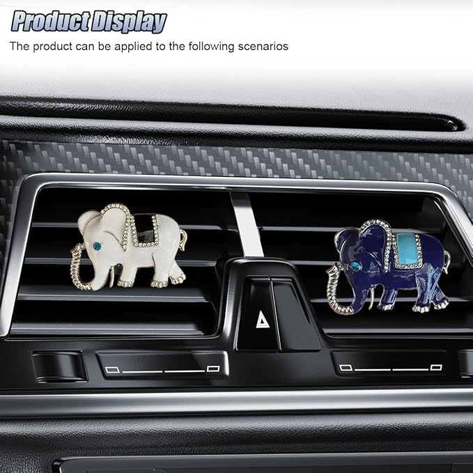 2PCS Bling Flamingo Car Dashboard Air Vent Trim Clips, Crystal Rhinestone Animal Car Air Fresheners Outlet Clip, Cute Automotive Interior Diffuser Decoration Accessories for Women (Elephant)