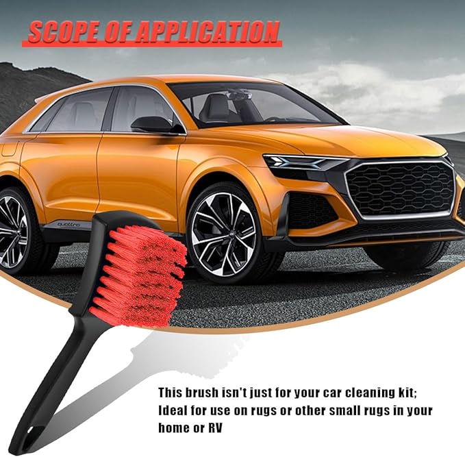 8.3×2.5 Inch Car Wash Brush, Soft Bristle Short Handle Carpet Cleaning Brush, Scrub Brush for Floor Mats, Tires, Automotive Wheel Bushes for Vehicle Interior & Home (Red)
