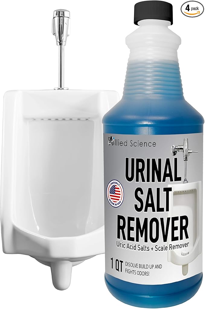 Urinal Salt, Calcium and Mineral Scale Remover - Eliminates Urine Odor, Destroys Uric Acid Salt, Deposit Buildup - 32 FL OZ, 4 BOTTLES
