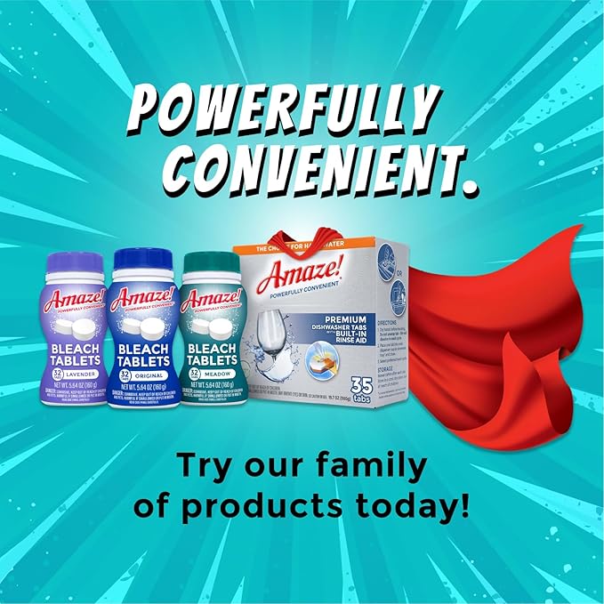 AMAZE Ultra Concentrated Bleach Tablets [6 bottles] - Original Scent - for Laundry, Toilet, and Multipurpose Home Cleaning. No Splash Liquid Bleach Alternative